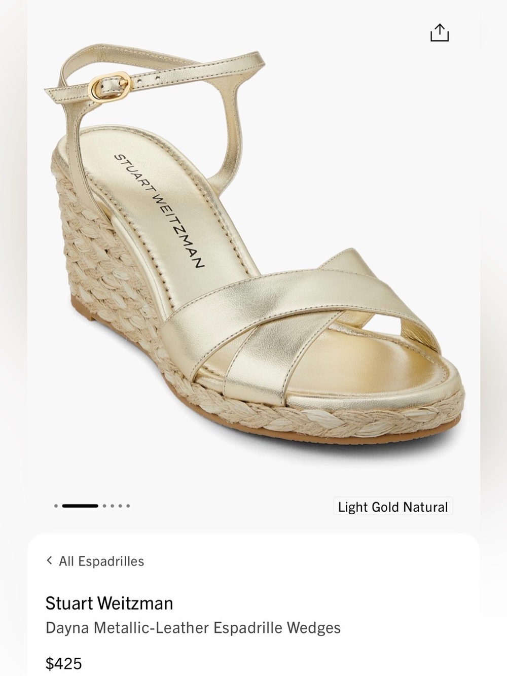 Stuart Weitzman Dayna Metallic Gold Espadrille Wedge Sandals - 8
